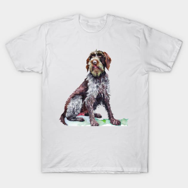 German Wirehaired Pointer Watercolor Painting T-Shirt by Edd Paint Something